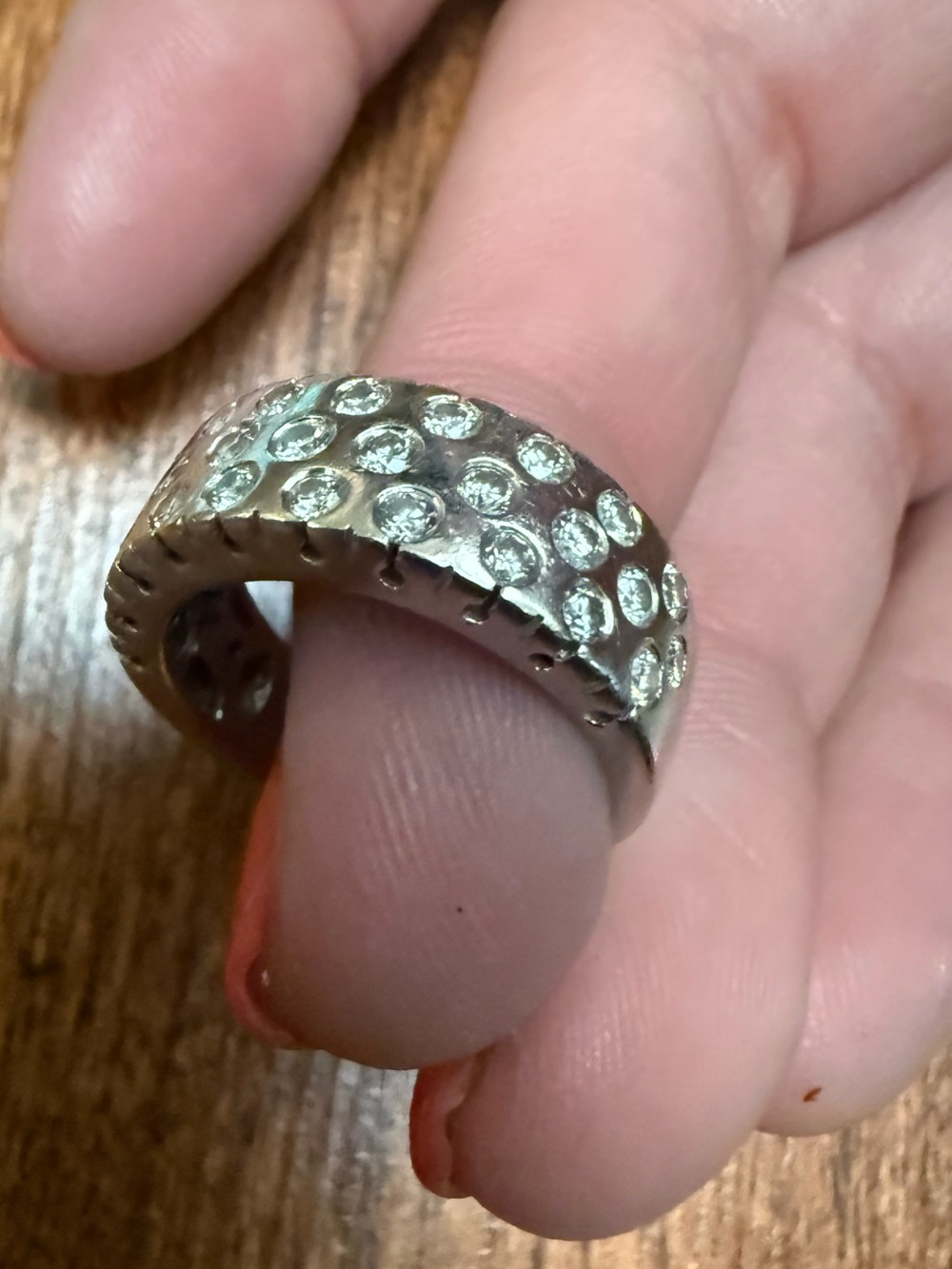 14K White Gold Dome Ring with Diamonds by Sonia B.